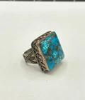Sterling Silver Turquoise Large Square Stone Statement Ring Vintage