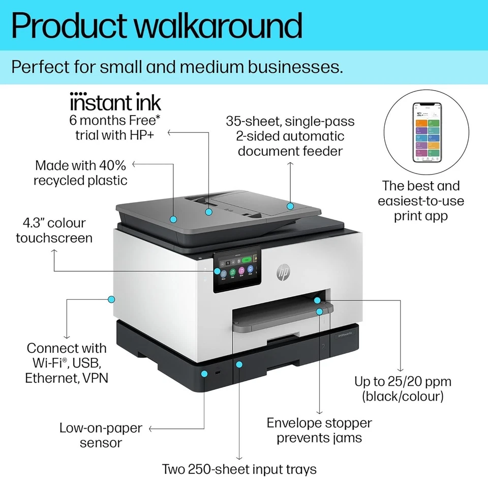 HP OfficeJet Pro 9132e All-in-One Colour Printer NO INKS - Image 2 of 4
