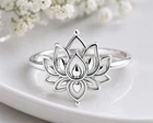 Silver Lotus Flower Ring Minimalist Boho Yoga Meditation Jewelry Gift