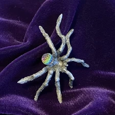 1980’s Gallo Miniture Pewter Spider Figurine w/ Faceted Crystal ‘Gem’