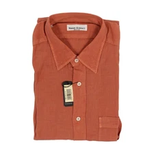 450$ RUBINACCI NAPOLI Brick Red Pocket Shirt 100% Linen Classic Fit  17 - 43