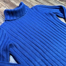 Vtg Bobbie Brooks Turtleneck Sweater Women’s M Blue Chunky Knit Acrylic USA Made