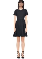 Rebecca Taylor Tweed Dress Size 4 Black Stretch Tweed Fit & Flare Raw Edge