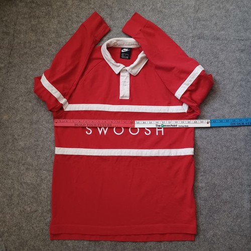 Nike Mens Shirt Large Red Rugby Polo Long Sleeve Swoosh Logo Spell Out Retro - Picture 4 of 18