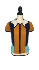 Vero Moda Classics Color Block Short Sleeve Button Down Collar Top Sz Small