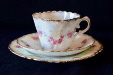 ANTICA RARA TAZZA TÈ 2 PIATTI PORCELLANA INGLESE DECORAZIONI FLOREALI - ROSA