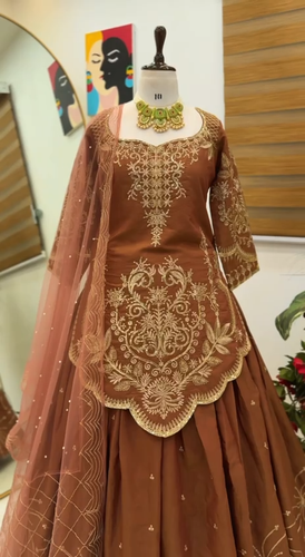 Wedding Style Brown Simmer Silk Top Lehenga With Dupatta For Women & Girls - Video 1 of 1