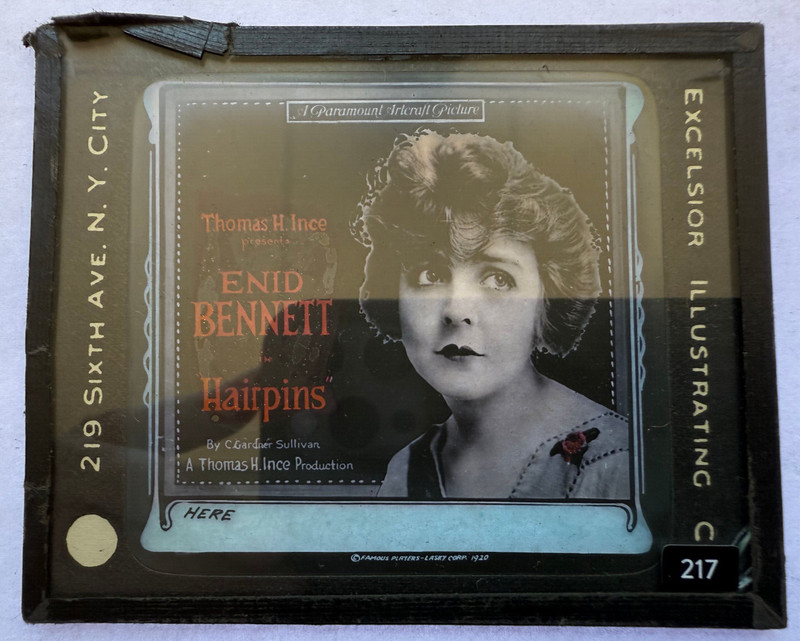 MAGIC LANTERN SLIDE MOVIE HAIRPINS ENID BENNETT PARAMOUNT 1920