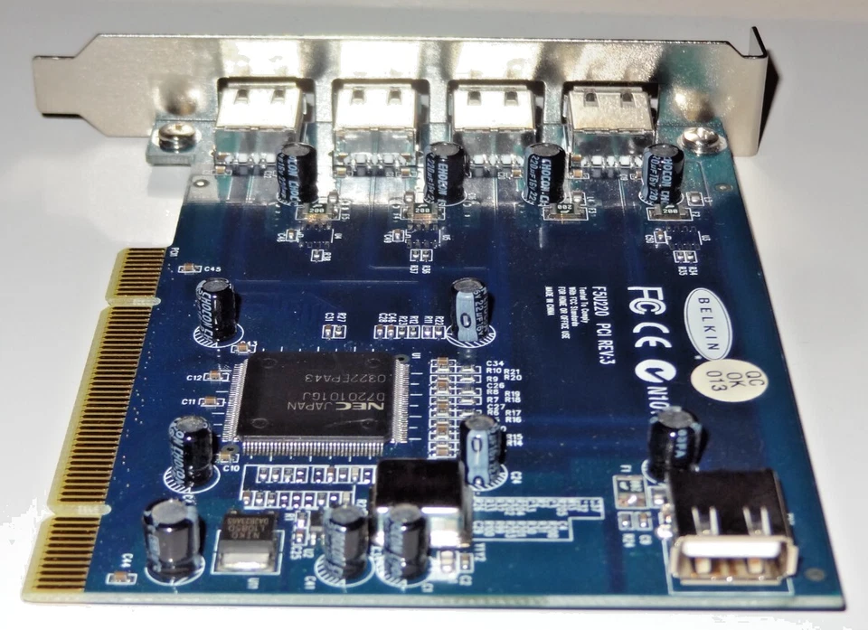 USB 2.0 PCI Interface Card 5 Port Belkin F5U220 REV 3 TESTED - Image 3 of 4
