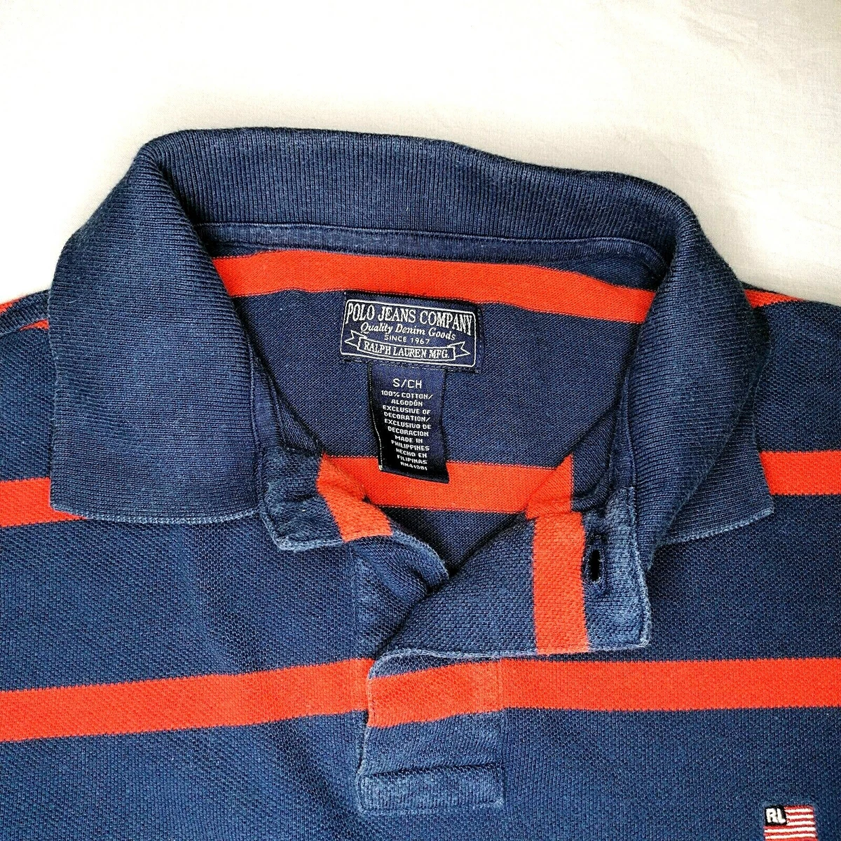 Vintage Polo Jeans Company Ralph Lauren Mens Polo shirt striped red blue size S