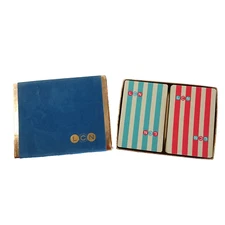Vintage Mid Modern Redislip Double Deck Playing Cards Velvet Slip Box Set LCN 