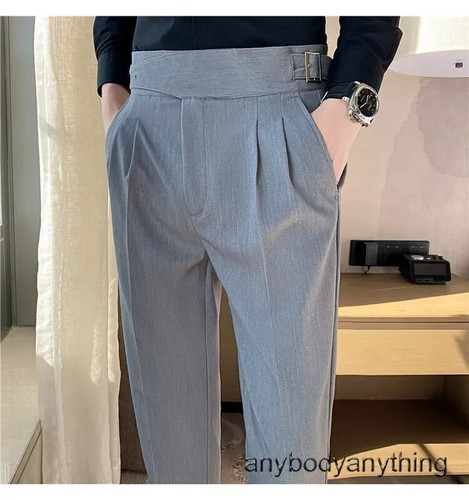 Men's Retro Gurkha Pants High Waist Business Suit Pants Casual Pleated Trousers - Picture 14 of 19