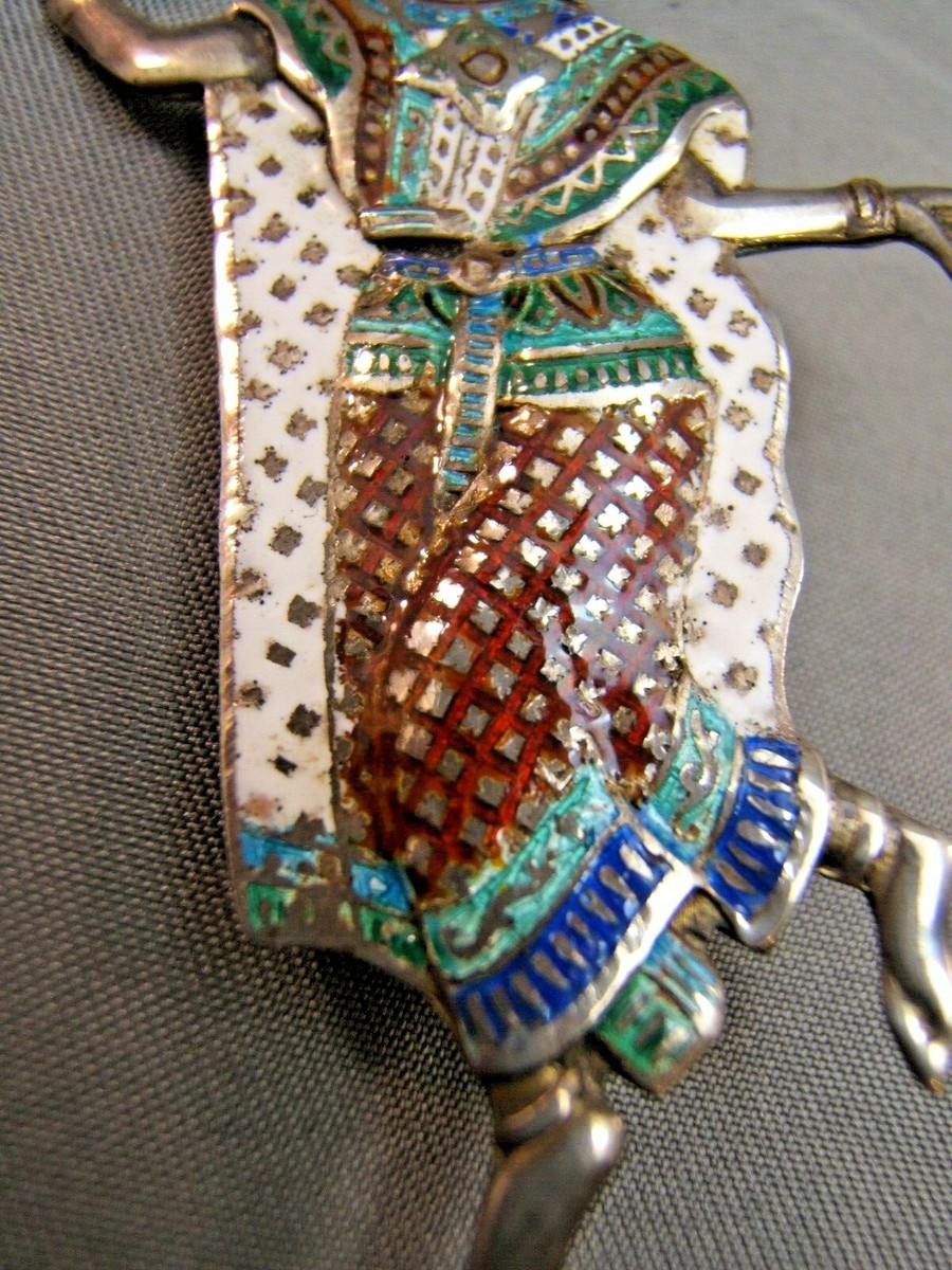 Enamel Silver Thai Dancer Pin Brooch in Multicolor, closer 