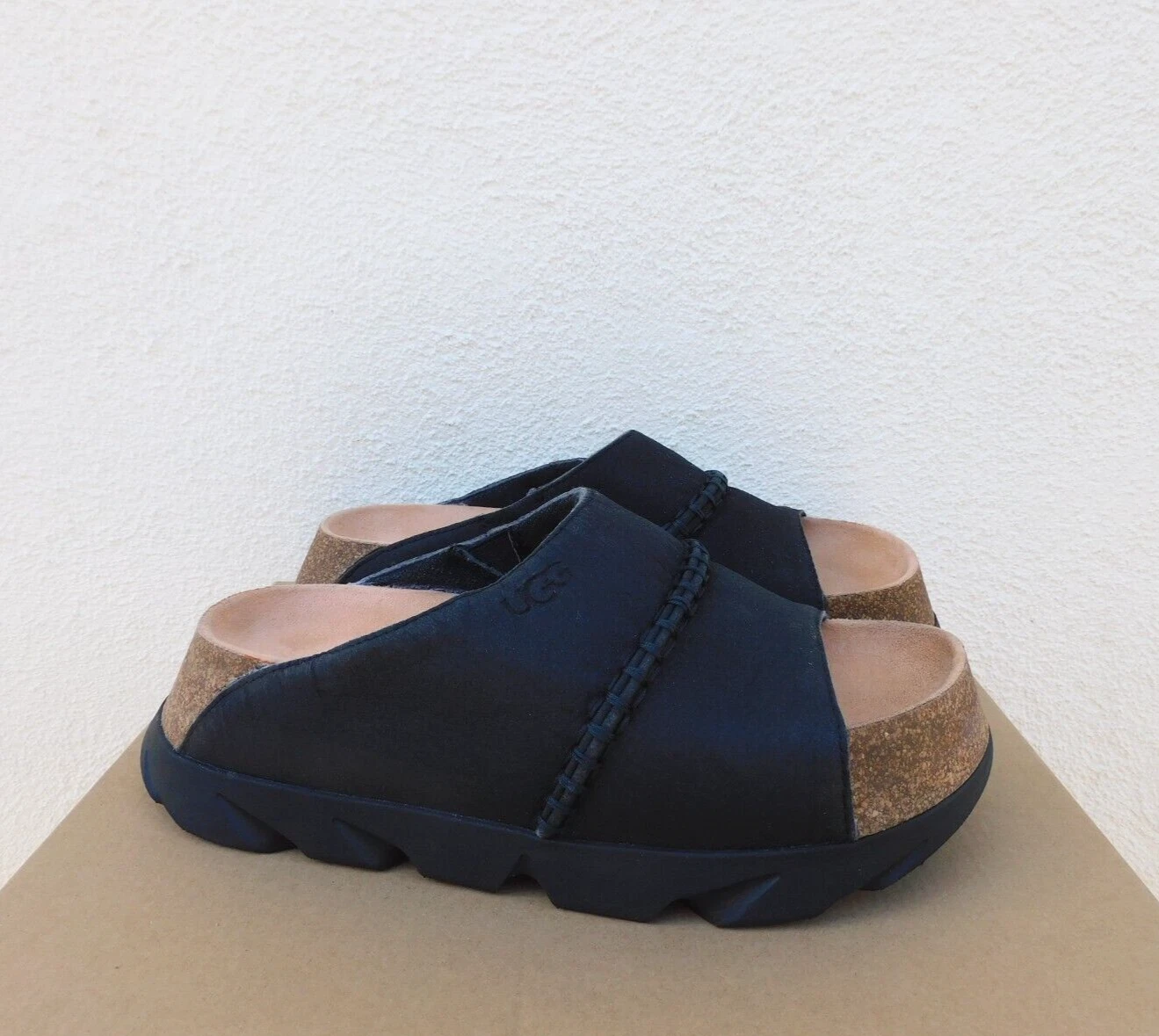 SANDALI SLIDE UGG NERI SUNSKIP PLATFORM A BASE VEGETALE DONNA US 10 EUR 41 ~NUOVI