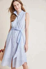 By Anthropologie Kismet Shirtdress Eyelet Lace Stripe Dress Anthro 12P 12 Petite