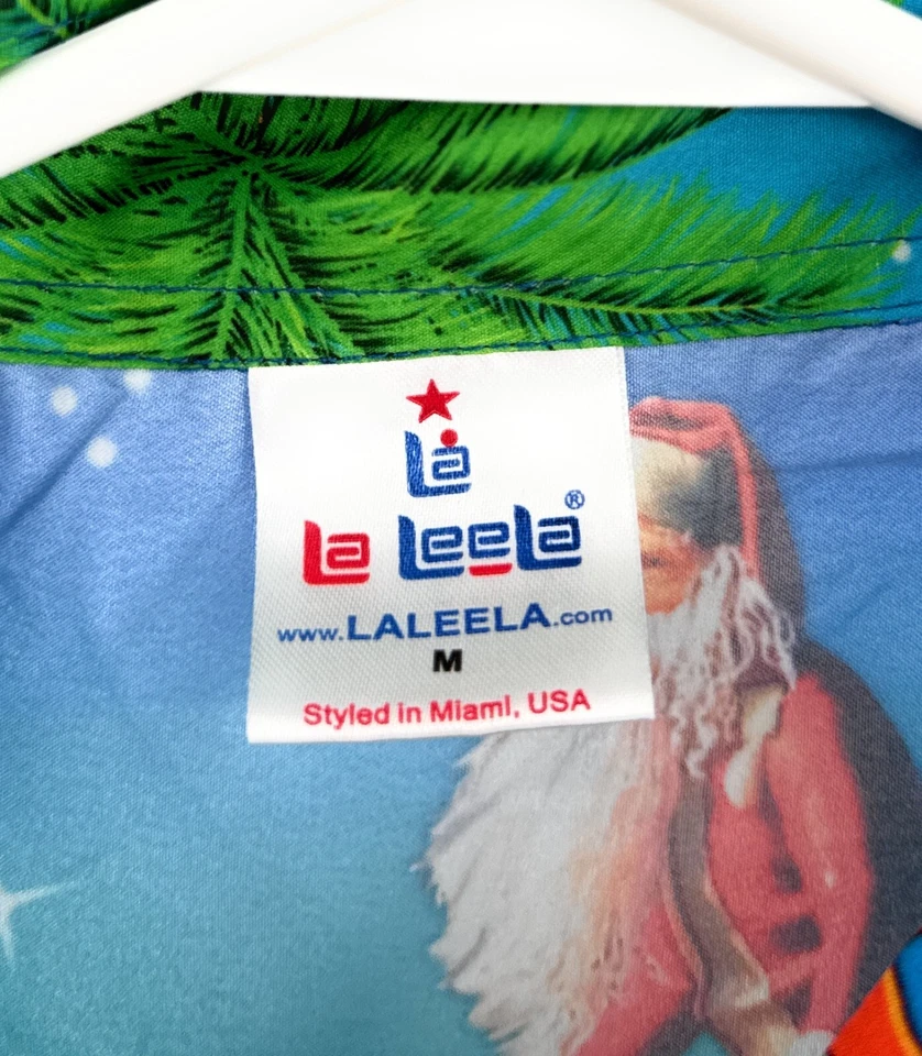 La Leela Shirt Womens M Hawaiian Button Up Christmas Casual Multicolor - Image 2 of 4