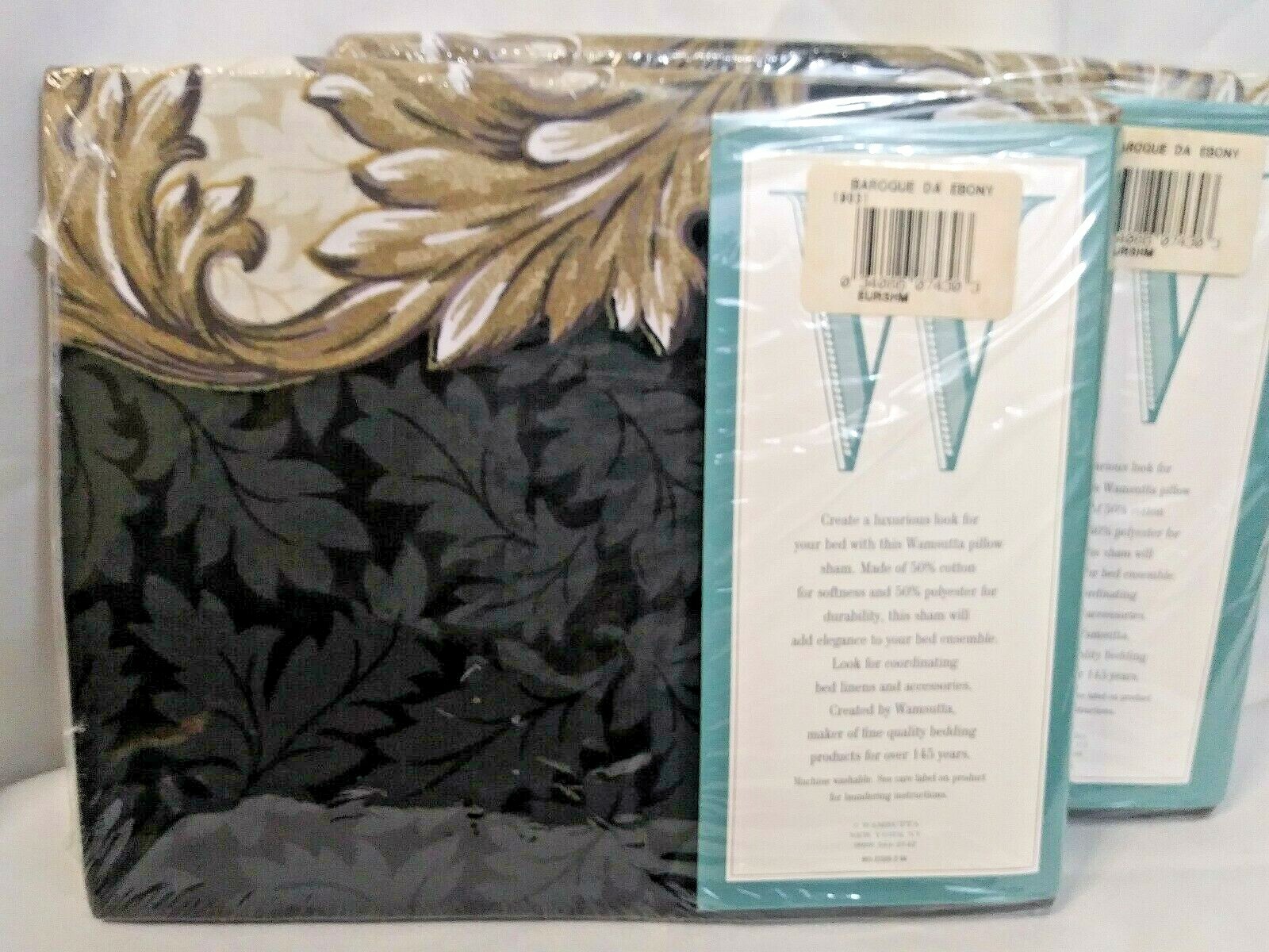 WAMSUTTA BAROQUE DAMASK Ebony Black European EURO Pillow SHAMS 26