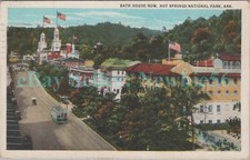 Hot Springs Arkansas AR - TROLLEY AT BATH HOUSE ROW - Postcard