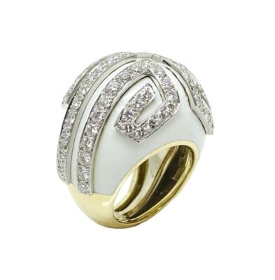 DAVID WEBB SCROLL 18K YELLOW & WHITE GOLD RING WITH 88 NATURAL DIAMONDS=3.90CTW