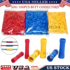 500Pcs Insulated Straight Butt Electrical Wiring Connectors Crimp Terminals Kits