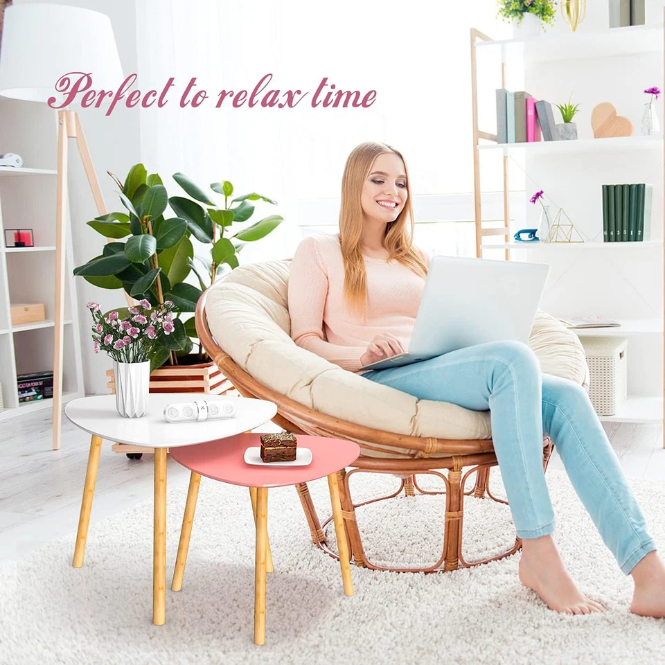 Bamboo Nesting Coffee Tables - Small Coffee Table for Living Room, Set of 2 Tria - Image 3 of 4