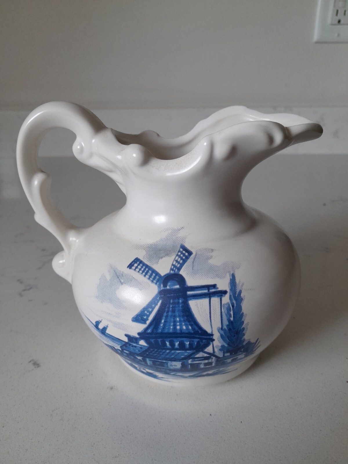 Vintage McCoy Pottery Windmill Pitcher Vase Delft Blue Dutch Jug
