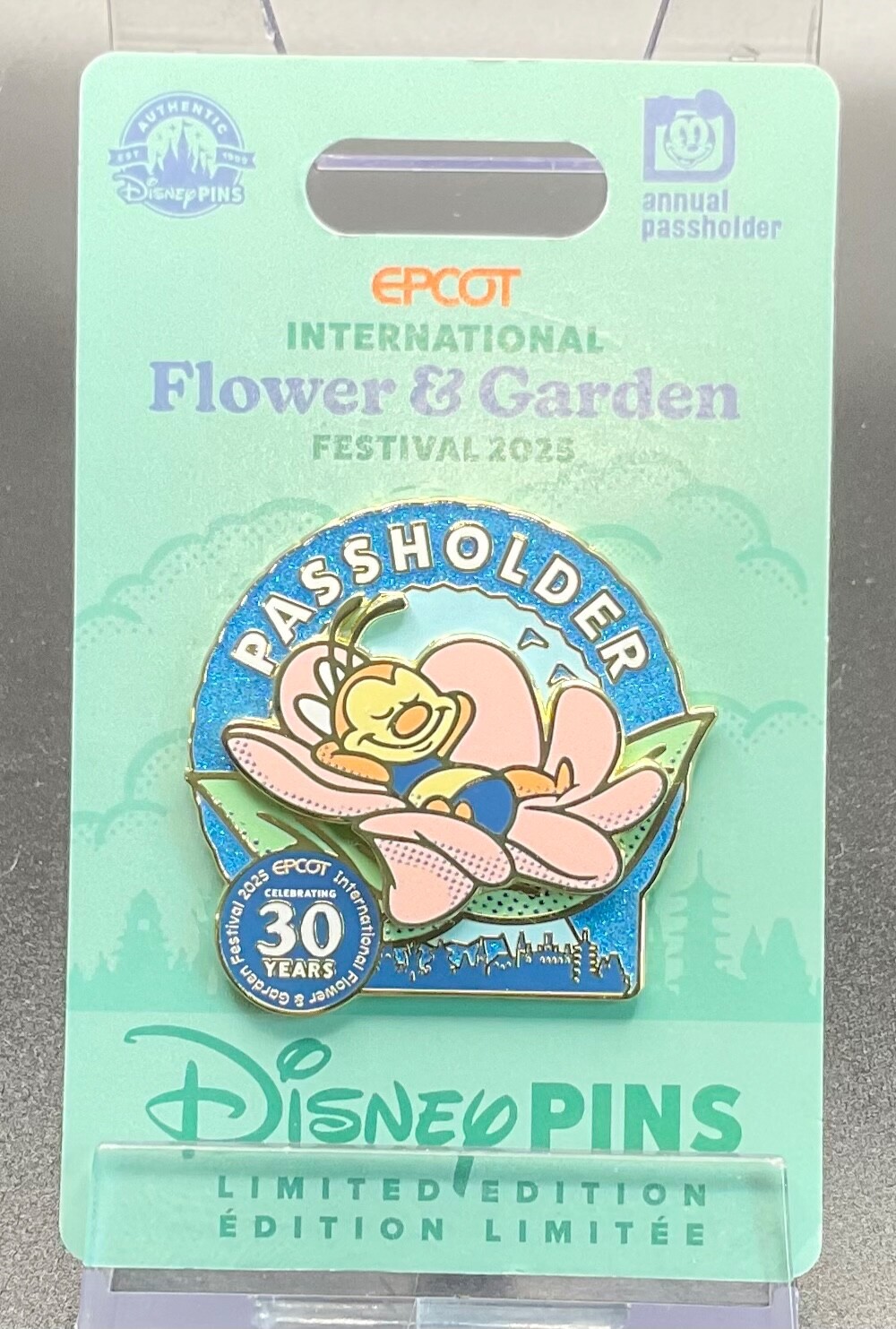 Disney 2025 Epcot Flower & Garden 30 Years Passholder Spike the Bee LE 400 Pin