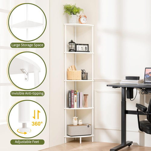 Estantería de esquina de 5 niveles, estantes de esquina altos para dormitorio - Imagen 3 de 12