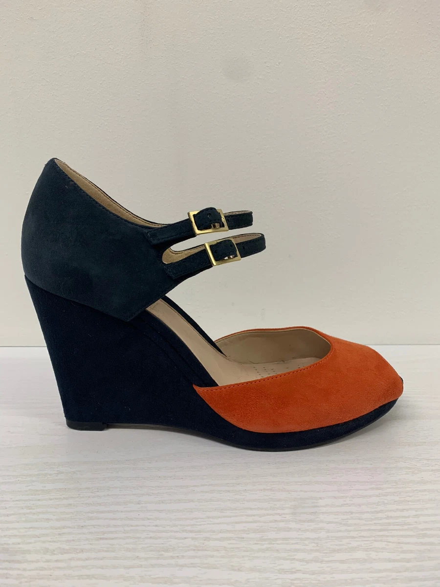 Clarks navy wedge clearance shoes