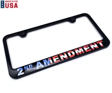 Black Plastic License Plate Frame w/ American Flag "2nd Amendment" Script