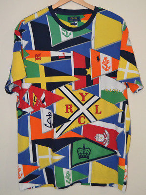Herren Polo Ralph Lauren Regatta hell Yacht Flagge Druck Rundhalsausschnitt T-Shirt Medium