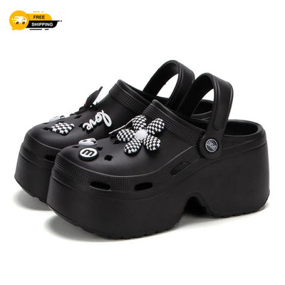 Damen Plateau Clogs Sandalen klobige dicke Sohle geschlossene Zehe Sommer Pantoletten