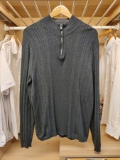PERRY ELLIS JUMPER SWEATER PULLOVER LARGE CHARCOAL COTTON KNIT 1/4 ZIP MENS