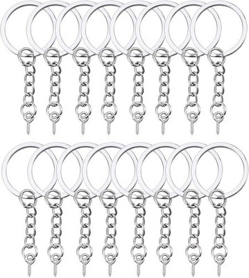 HAUTOCO 100Pcs Keychain Rings with Chain, Open Jump Style-01, Silver
