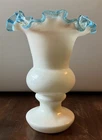 Vintage Fenton Milk Glass Aqua Crest Turquoise Ruffled/Crimped Vases Beautiful!