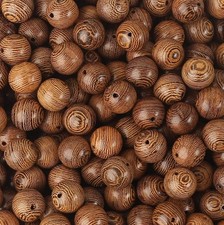 150PCS 12mm Dark Brown Wooden Beads Undyed Natural Stripe Round Wood Beads Bulk