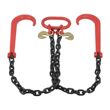 G80 3/8" 3‘FT Tow Recovery Chain V-Bridle w/15" J-Hook Red Flatbed Trailer Truck