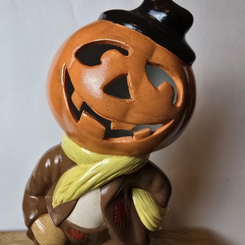 🎃 Estatuilla Iluminada Halloween Espantapájaros Cabeza Calabaza De Colección 13" Molde Cerámico - Imagen 15 de 24