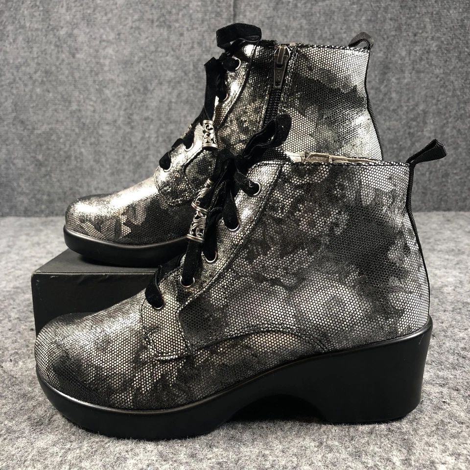 Alegria ботинки женский размер 7-7,5 черный серебряный цветочный на танкетке лодыжки кружева молнии ELI-747 - Изображение 3 из 4