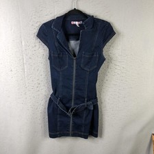 Urban Outfitters Dress Womens S Blue Denim Zip Front Shirt Dress Belted Mini