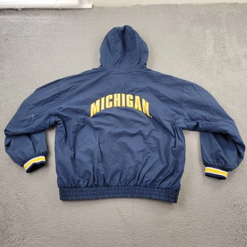 University of Michigan Jacket Mens XL Lined VTG 90s Embroidery Hooded Vesi image 2