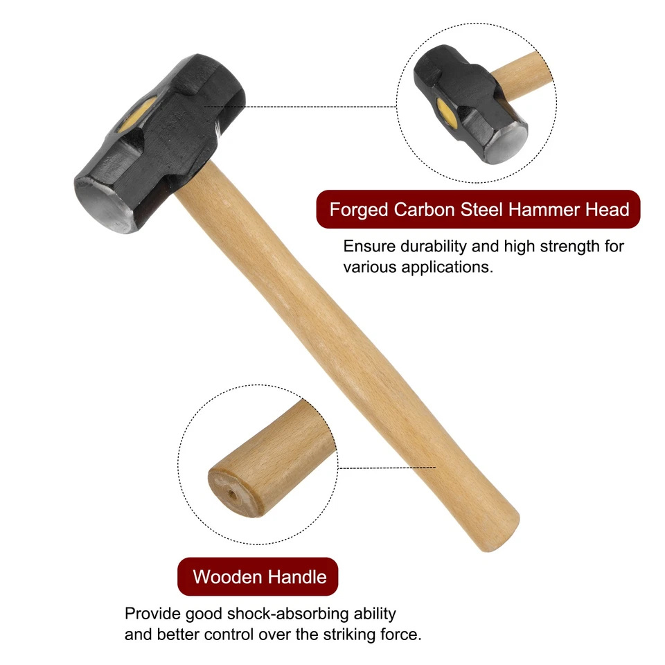 Engineers Hammer 3 Lb Wooden Grip for Home Repairs Woodworking Black Yellow Foto 4 de 4