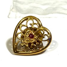 Vintage Gold Tone Heart Pin With Genuine Ruby Stone Harriet Carter