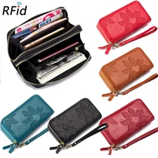 Womens Wallet Large Capacity Double Zip Card Phone Holder RFID Blocking Wristlet
