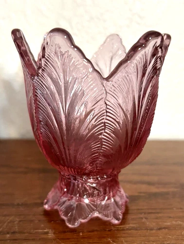 Vintage Fenton Art Glass Tulip Pink Two-Way Votive/Candle Holder 4.25"~MINT