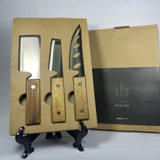 Cheese Knife Set 3PC Stainless Steel & Acacia Wood: Cleaver Spreader Charcuterie