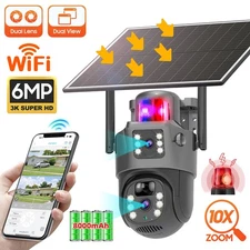 6MP 3K Security Camera Outdoor Home Solar Powered Camera 360° Viewing Auto Track