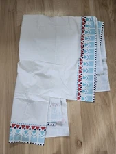 Land Of Nod Crib Skirt White Blue Red Geometric Cotton Nwot