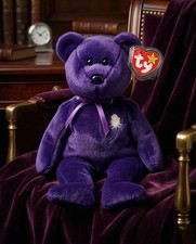 RARE 1997 TY PRINCESS DIANA Beanie Baby Bear PURPLE PE Pellets Tag ERROR MWMT C