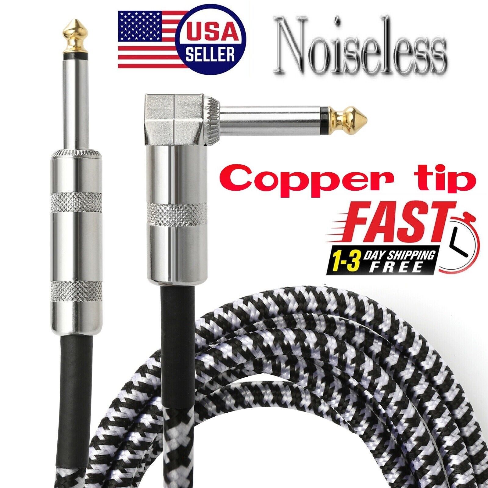 NEW 10ft NOISELESS Electric Guitar Bass Cable Pedal AMP Cord 1/4" USA KEYBOARD
